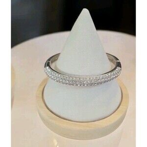 Sparkling Pavé Crystals Security Clasp Bangle Bracelet Silver Tone Signed SI